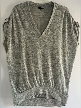 WILFRED FREE Aritzia Grey Heathered V-Neck Cap Sleeve Banded Top S